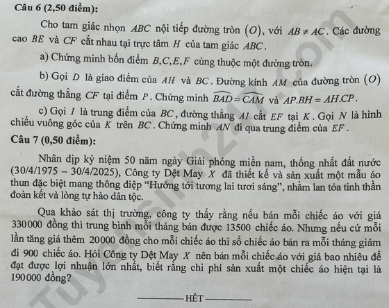 Đề thi tuyển sinh Toán vào lớp 10 Khánh Hòa năm 2025