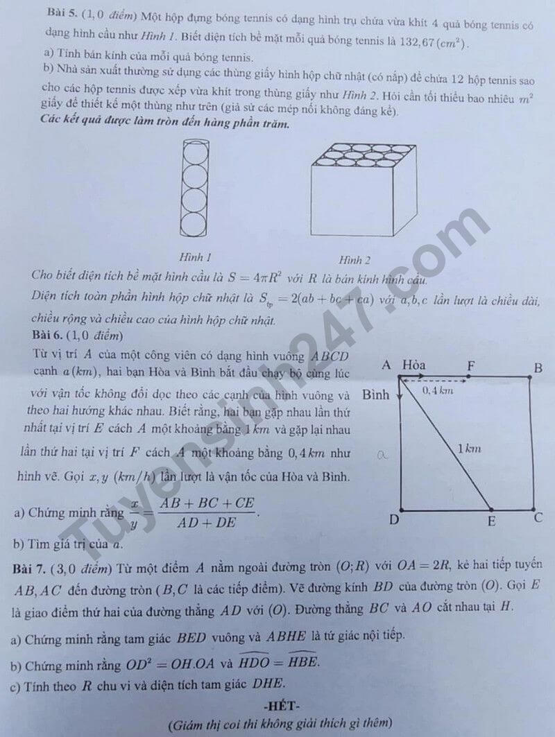 đề thi tuyển sinh Toán vào lớp 10 Tp.HCM năm 2025