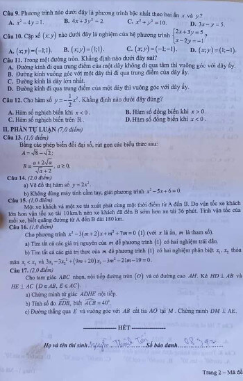 Đề thi vào 10 Toán Quảng Trị năm 2023