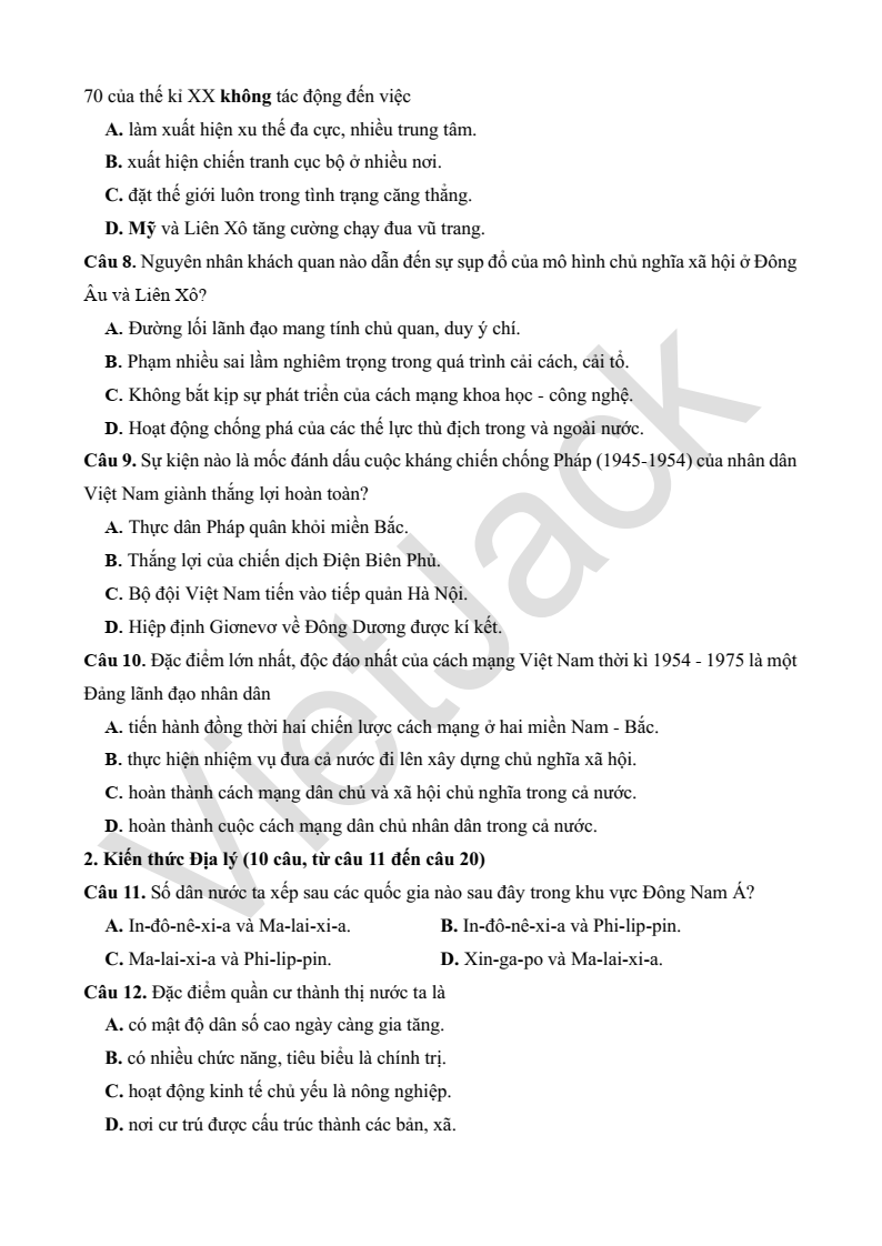 5 Đề thi vào lớp 10 tổ hợp theo cấu trúc Sơn La