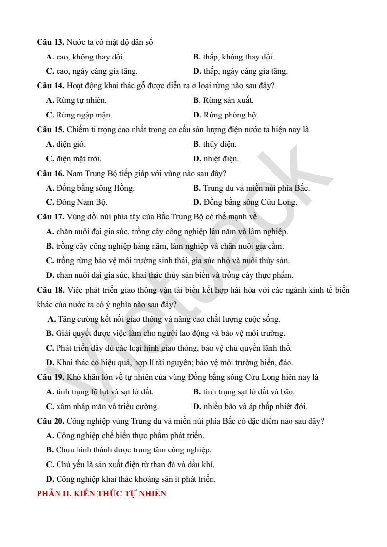 5 Đề thi vào lớp 10 tổ hợp theo cấu trúc Sơn La