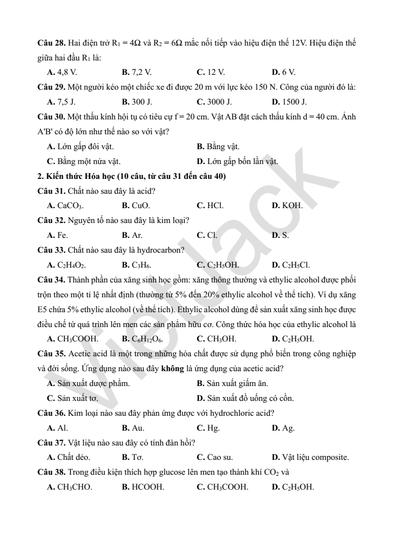 5 Đề thi vào lớp 10 tổ hợp theo cấu trúc Sơn La