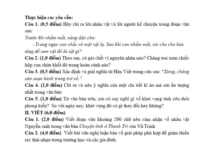 Đề thi thử Văn vào lớp 10 năm 2025 trường THCS Ái Mộ