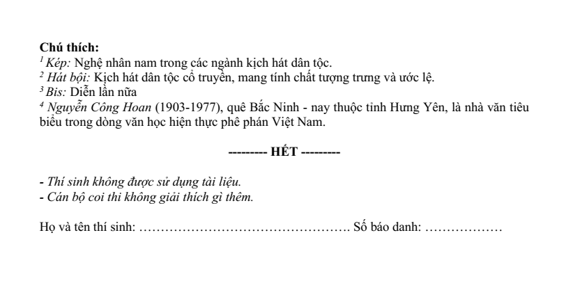 Đề tuyển sinh vào lớp 10 Văn (chuyên) Hà Tĩnh năm 2026