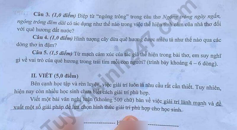 đề thi tuyển sinh Văn vào lớp 10 An Giang năm 2025