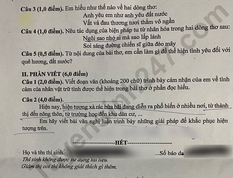 đề thi tuyển sinh Văn vào lớp 10 Bình Phước năm 2025