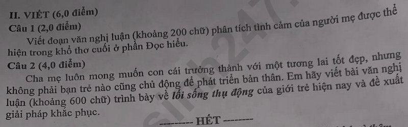 đề thi tuyển sinh Văn vào lớp 10 Cần Thơ năm 2025