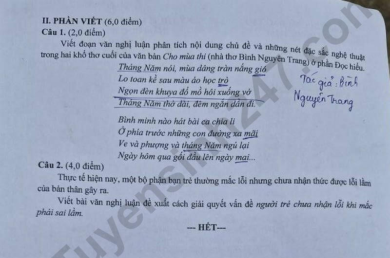 đề thi tuyển sinh Văn vào lớp 10 Đồng Tháp năm 2025
