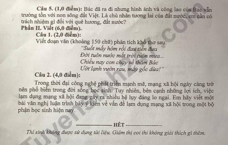 đề thi tuyển sinh Văn vào lớp 10 Lai Châu năm 2025
