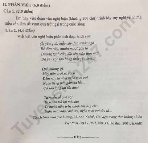 đề thi tuyển sinh Văn vào lớp 10 Phú Thọ năm 2025
