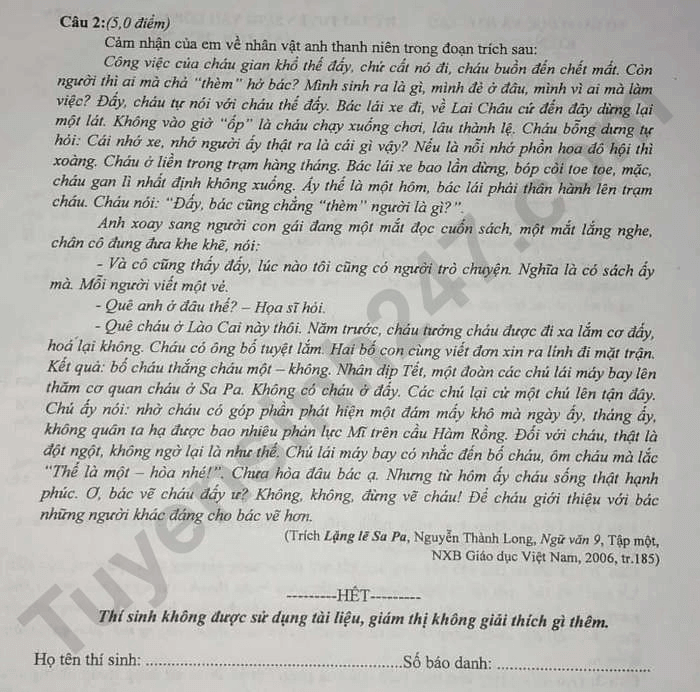 Đề Văn chung vào 10 Chuyên Huỳnh Mẫn Đạt (Kiên Giang) năm 2023