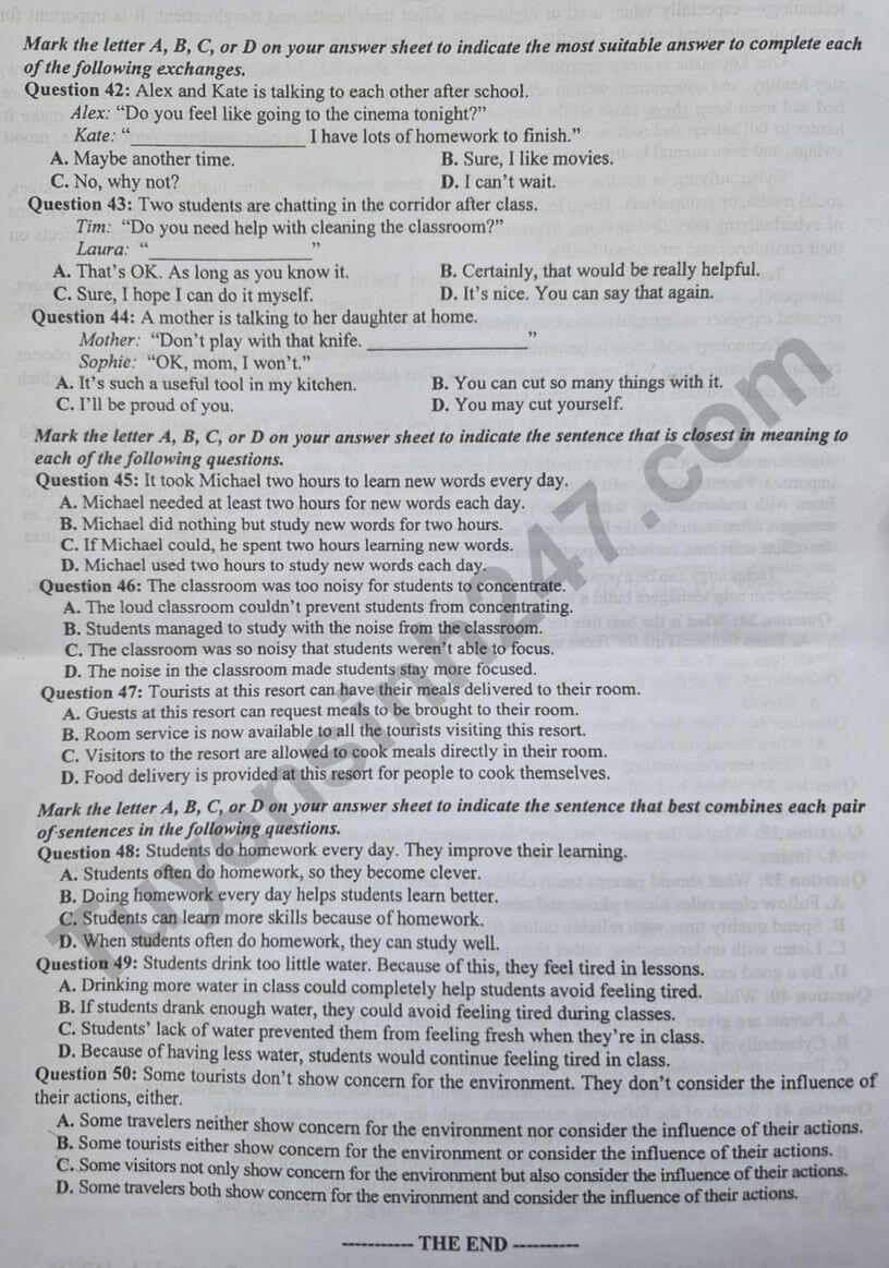 đề thi tuyển sinh Tiếng Anh (chung) vào lớp 10 trường THPT Chuyên Khoa học xã hội và nhân văn năm 2025