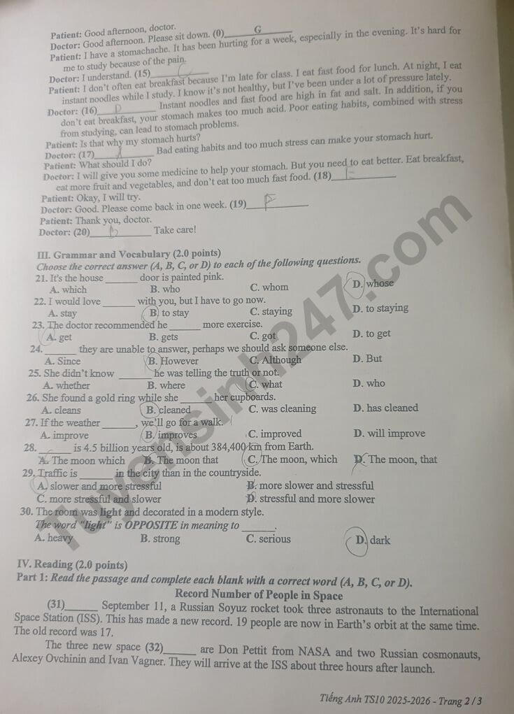 đề thi tuyển sinh Tiếng Anh vào lớp 10 Bình Dương năm 2025