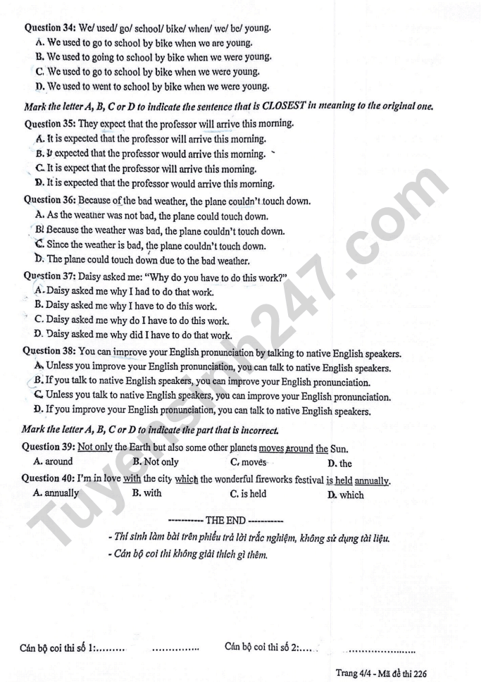 Đề thi vào 10 môn Tiếng Anh Hải Phòng năm 2023