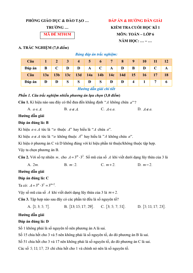 25 Đề thi Cuối kì 1 Toán 6 Chân trời sáng tạo năm 2025 (có đáp án)