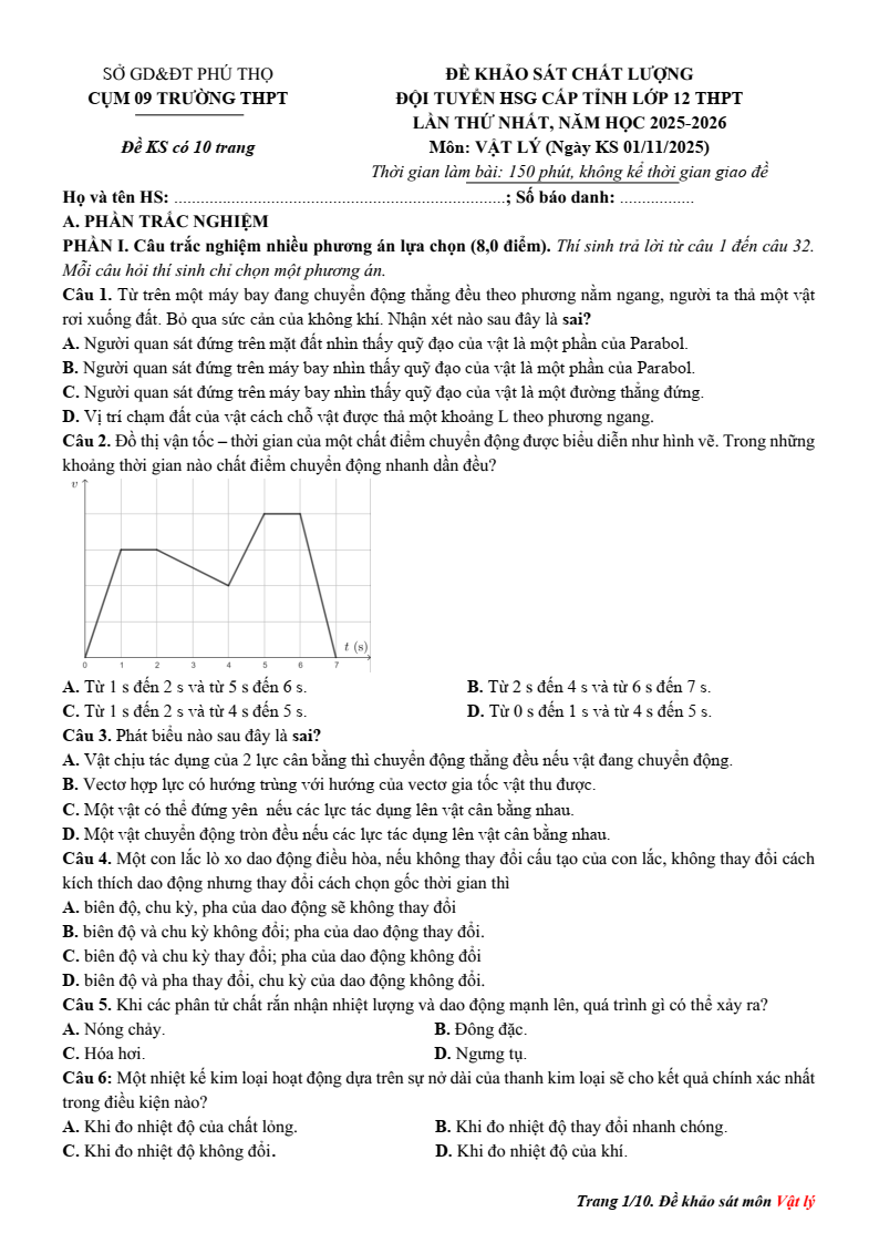 Đề thi học sinh giỏi Vật lí 12 năm 2025-2026 (có lời giải)