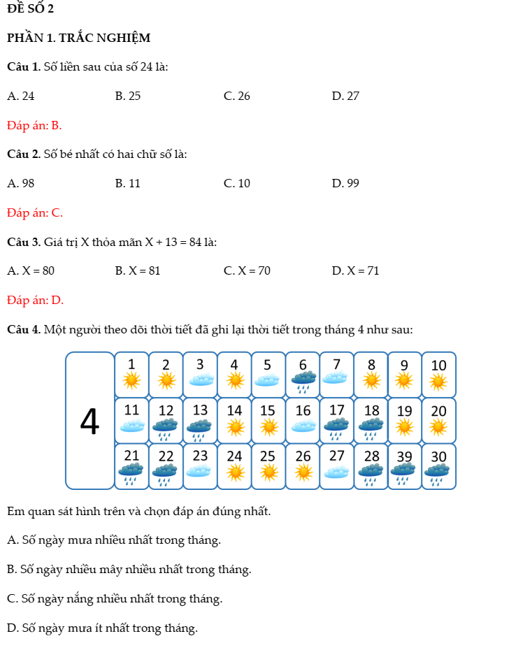 20+ Đề thi Toán lớp 2 Chân trời sáng tạo Học kì 1 năm 2025 tải nhiều nhất