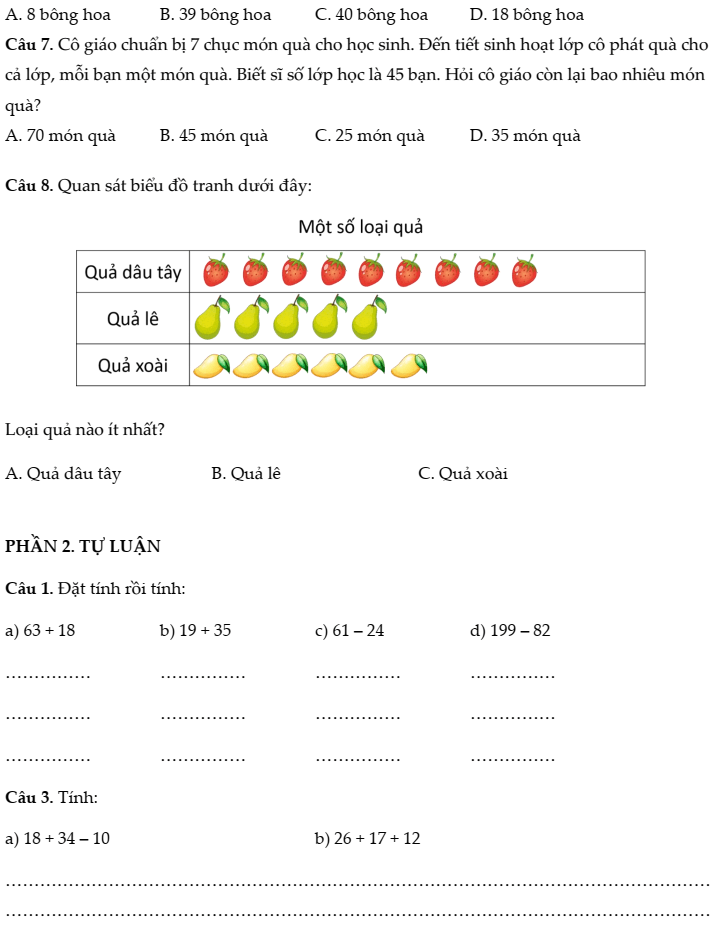 20+ Đề thi Toán lớp 2 Chân trời sáng tạo Học kì 1 năm 2025 tải nhiều nhất