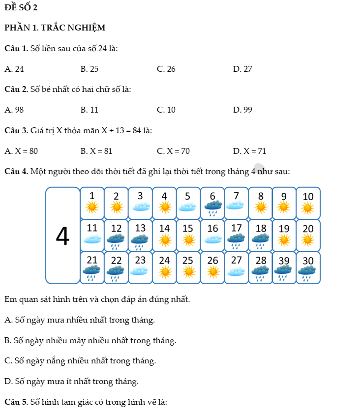 20+ Đề thi Toán lớp 2 Chân trời sáng tạo Học kì 1 năm 2025 tải nhiều nhất
