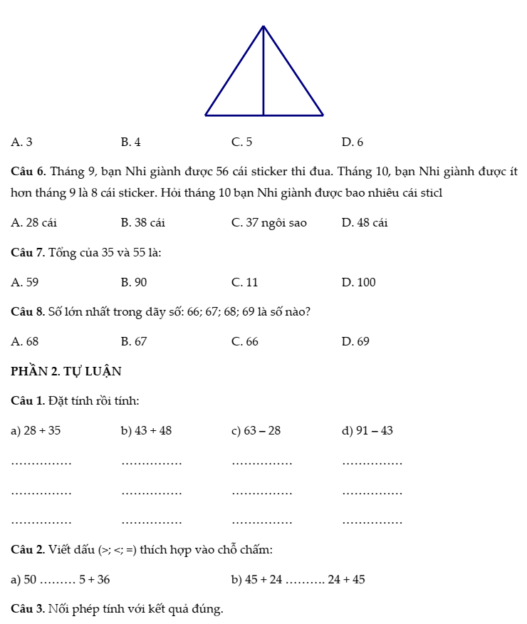 20+ Đề thi Toán lớp 2 Chân trời sáng tạo Học kì 1 năm 2025 tải nhiều nhất