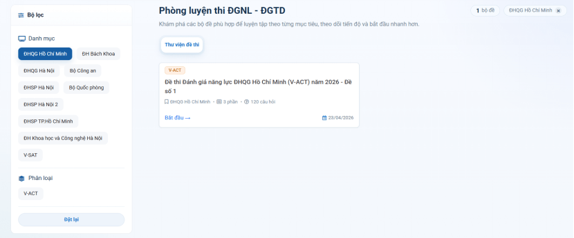 Cập nhật danh sách các trường xét tuyển bằng điểm V-ACT mới nhất 2026