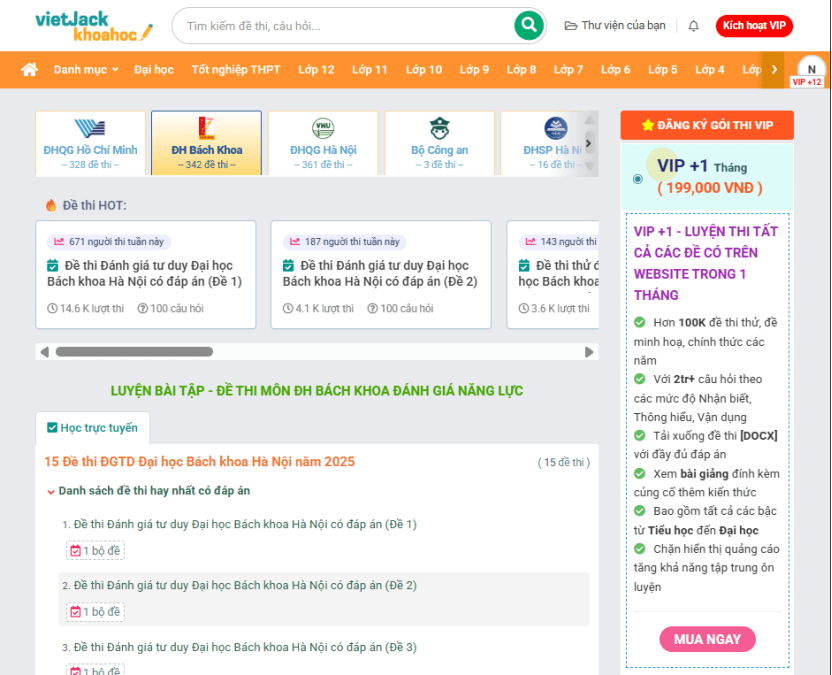 Cấu trúc đề thi Đánh giá tư duy Đại học Bách khoa Hà Nội 2026