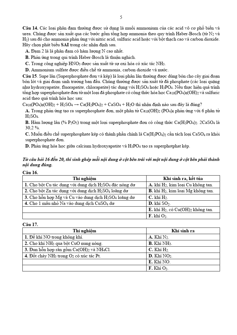 Đề minh họa ĐGNL Đại học Cần thơ môn Hóa học