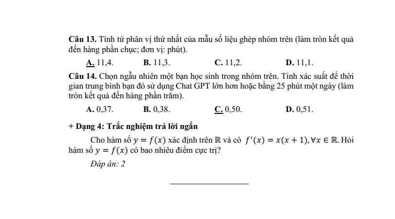Đề minh họa ĐGNL Đại học Cần thơ môn Toán