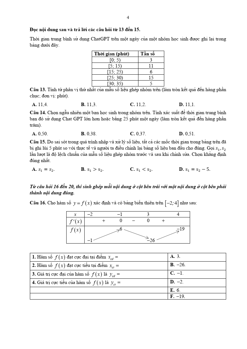 Đề minh họa ĐGNL Đại học Cần thơ môn Toán