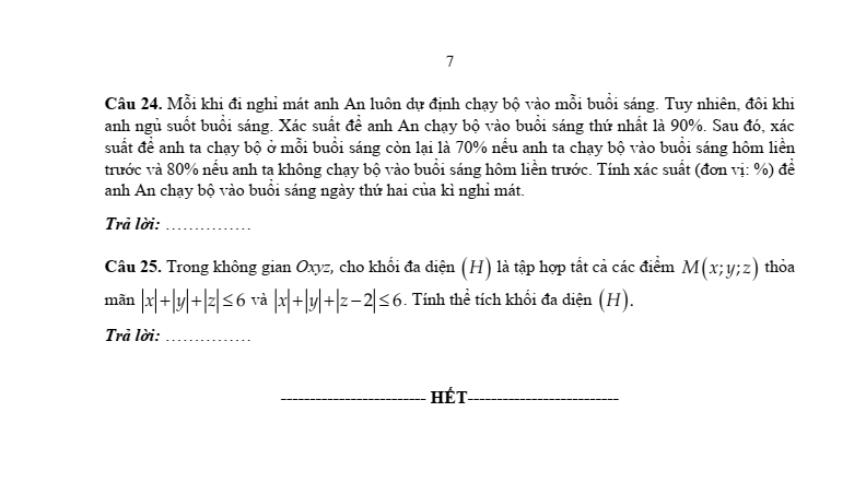 Đề minh họa ĐGNL Đại học Cần thơ môn Toán