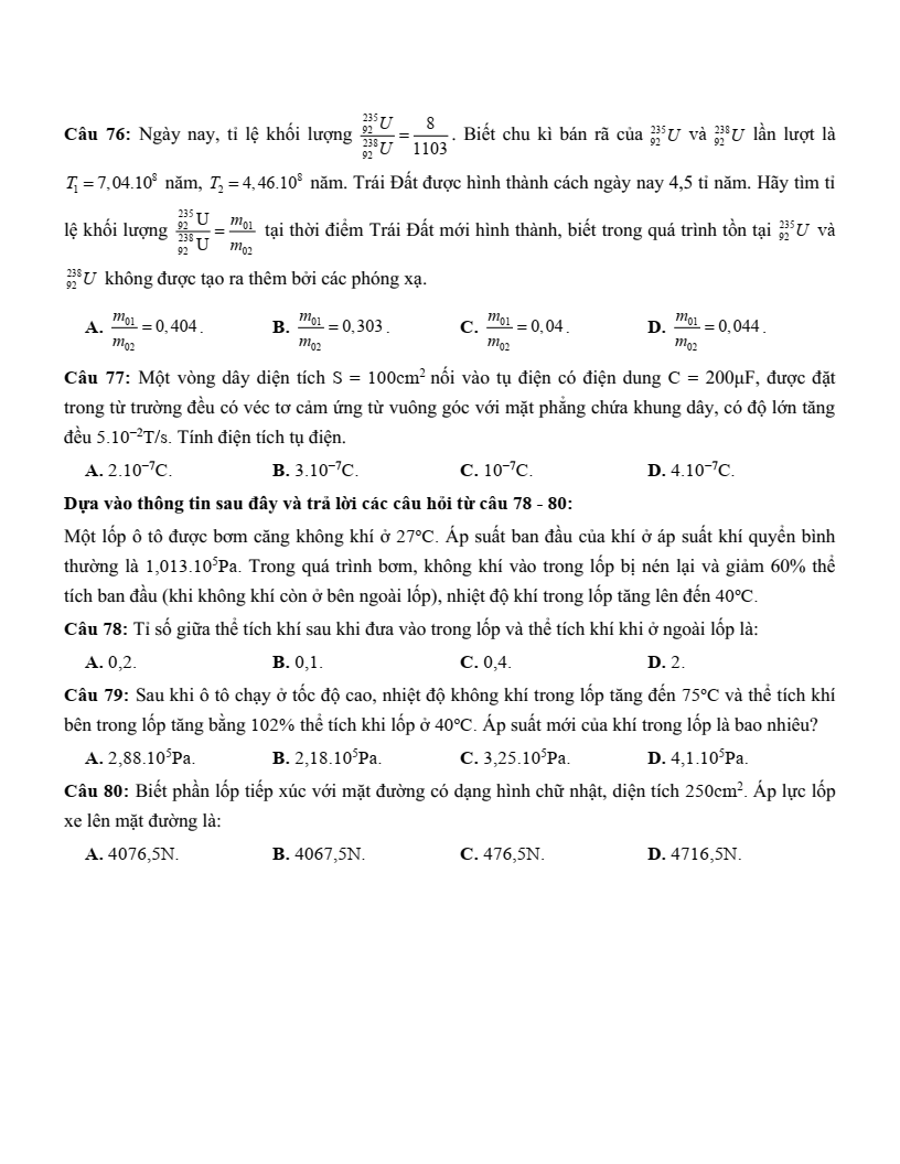 5+ Đề thi ĐGNL Bộ Công an môn Vật Lí (có lời giải)
