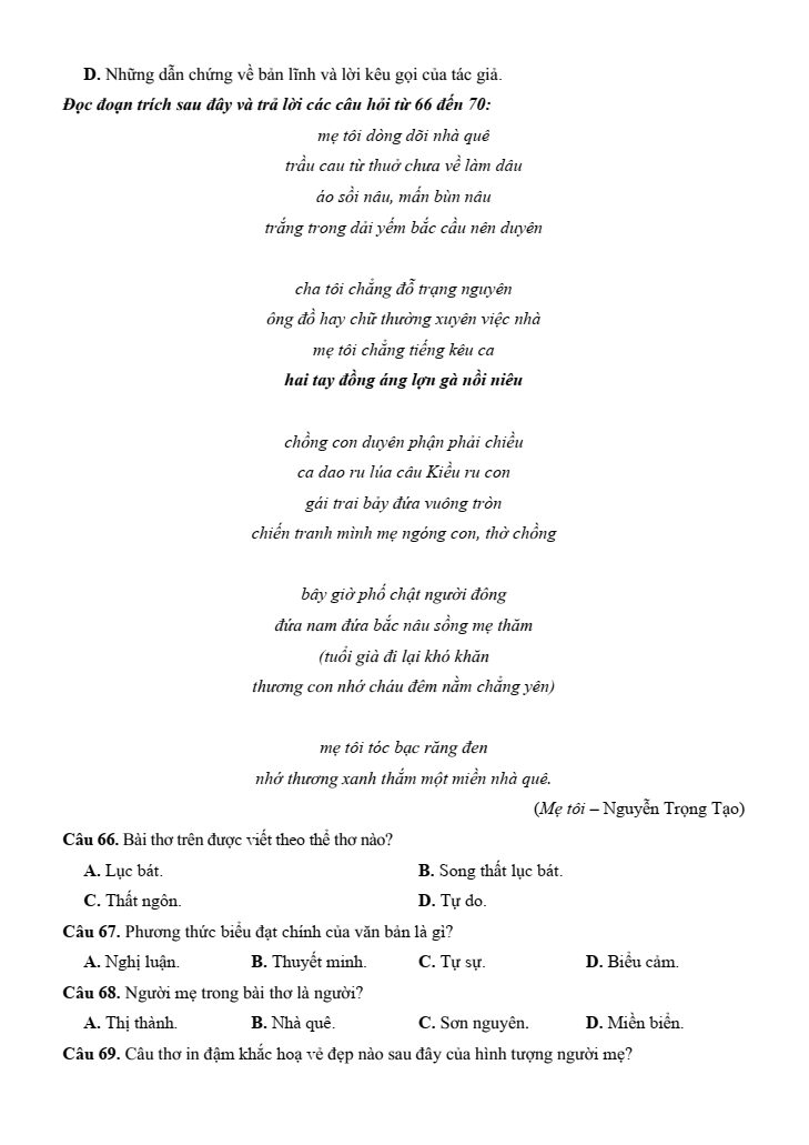 10+ Đề thi ĐGNL Bộ Quốc phòng phần Văn học - Ngôn ngữ (có lời giải)