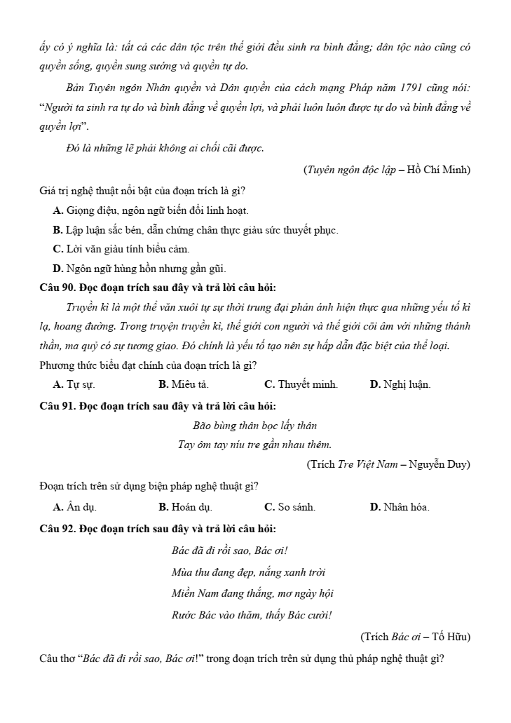 10+ Đề thi ĐGNL Bộ Quốc phòng phần Văn học - Ngôn ngữ (có lời giải)