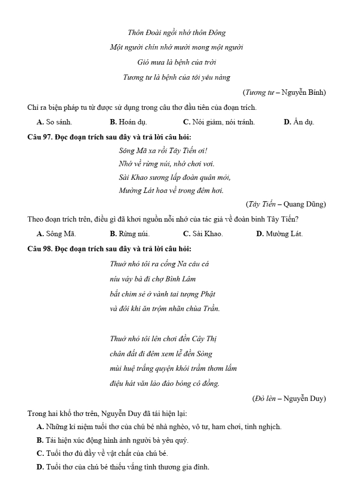 10+ Đề thi ĐGNL Bộ Quốc phòng phần Văn học - Ngôn ngữ (có lời giải)