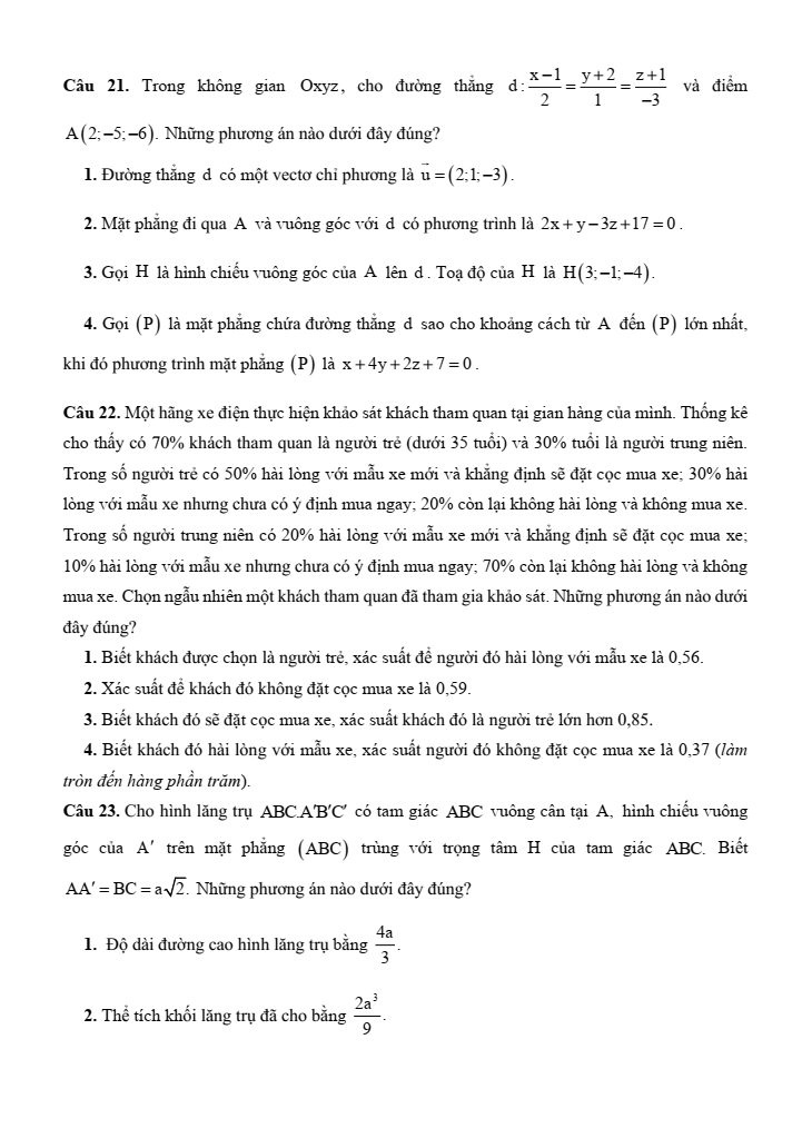 5+ Đề thi ĐGNL Đại học Sư phạm Hà Nội 2 môn Toán (có lời giải)