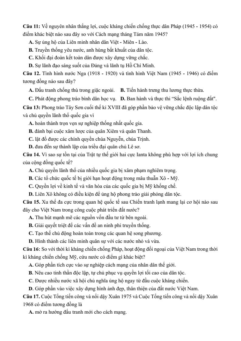 5+ Đề thi ĐGNL Đại học Sư phạm Hà Nội môn Lịch sử (có lời giải)