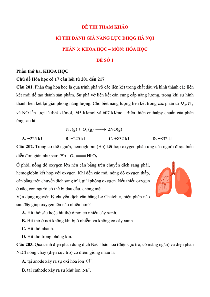 30+ Đề thi ĐGNL ĐHQG Hà Nội HSA môn Hóa học (có lời giải)