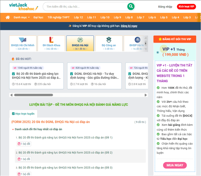 Hướng dẫn chi tiết đăng ký dự thi Đánh giá năng lực Đại học Quốc gia Hà Nội 2026