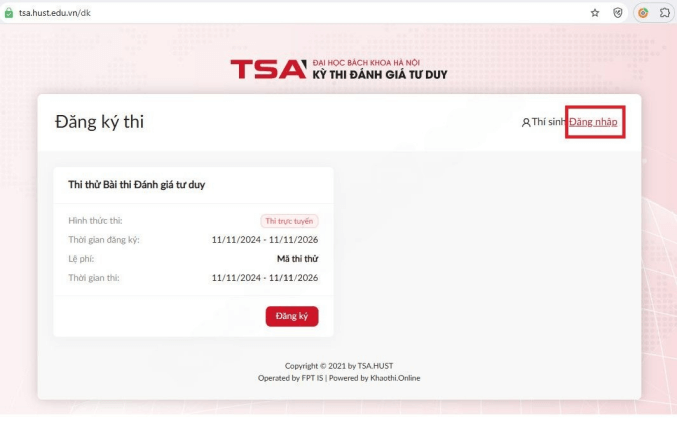 Hướng dẫn đăng ký tài khoản Đánh giá tư duy TSA 2026