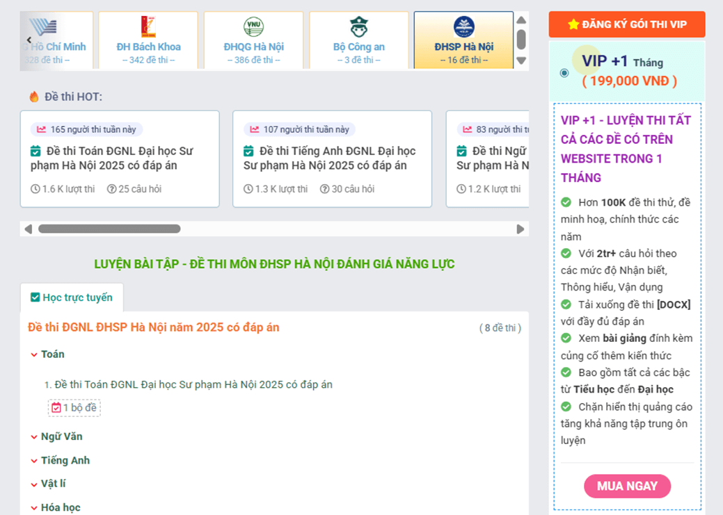 Lịch thi Đánh giá năng lực 2026 Trường ĐH Sư phạm Hà Nội