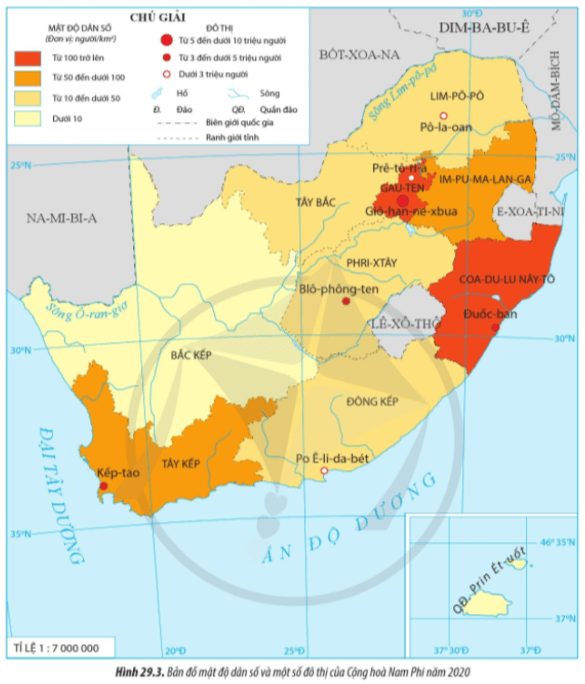 Lý thuyết Địa Lí 11 Cánh diều Bài 29: Vị trí địa lí, điều kiện tự nhiên và dân cư, xã hội Cộng hòa Nam Phi