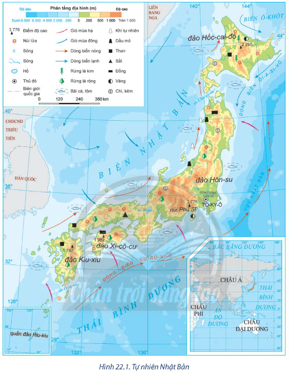 Lý thuyết Địa Lí 11 Chân trời sáng tạo Bài 22: Vị trí địa lí, điều kiện tự nhiên, dân cư và xã hội Nhật Bản