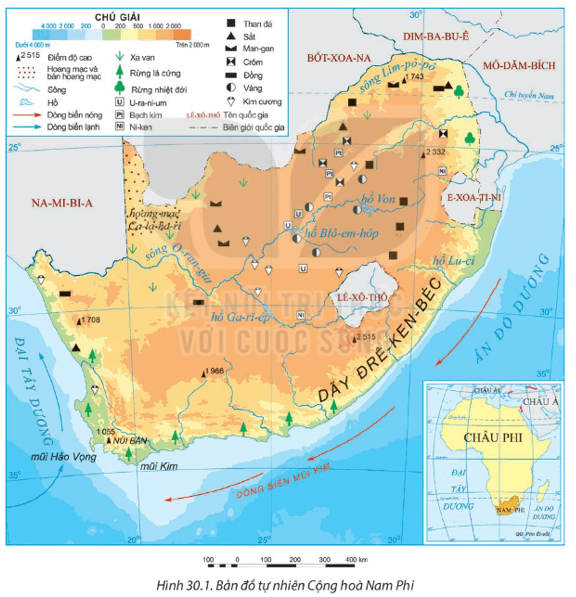 Lý thuyết Địa Lí 11 Kết nối tri thức Bài 30: Vị trí địa lí, điều kiện tự nhiên, dân cư và xã hội Cộng hòa Nam Phi