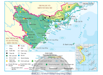 Dựa vào hình 26.1 và thông tin trong bài, hãy: Trình bày vị trí địa lí và phạm vi lãnh thổ của Đồng bằng sông Hồng