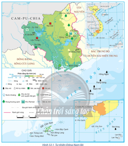 Dựa vào hình 32.1 và thông tin trong bài, hãy: Trình bày vị trí địa lí và phạm vi lãnh thổ của Đông Nam Bộ