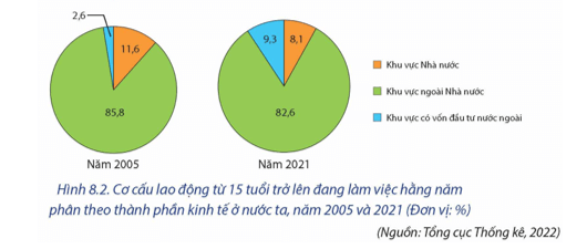 Dựa vào hình 8.2 và thông tin trong bài, hãy phân tích tình hình sử dụng lao động