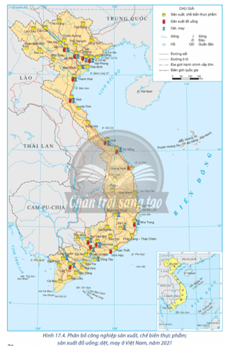 Dựa vào hình 17.4 và thông tin trong bài, hãy trình bày đặc điểm phát triển và phân bố công nghiệp sản xuất đồ uống