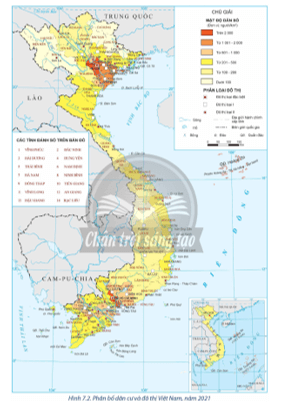 Dựa vào hình 7.2, kể tên các đô thị loại đặc biệt và đô thị loại I ở nước ta