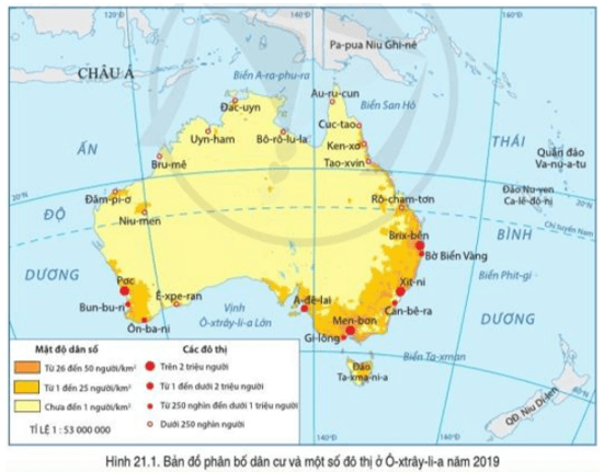 Đọc thông tin và quan sát hình 21.1, trình bày đặc điểm dân cư Ô-xtrây-li-a