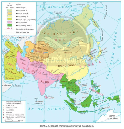 Lý thuyết Địa Lí 7 Chân trời sáng tạo Bài 7: Bản đó chính trị châu Á, các khu vực của châu Á